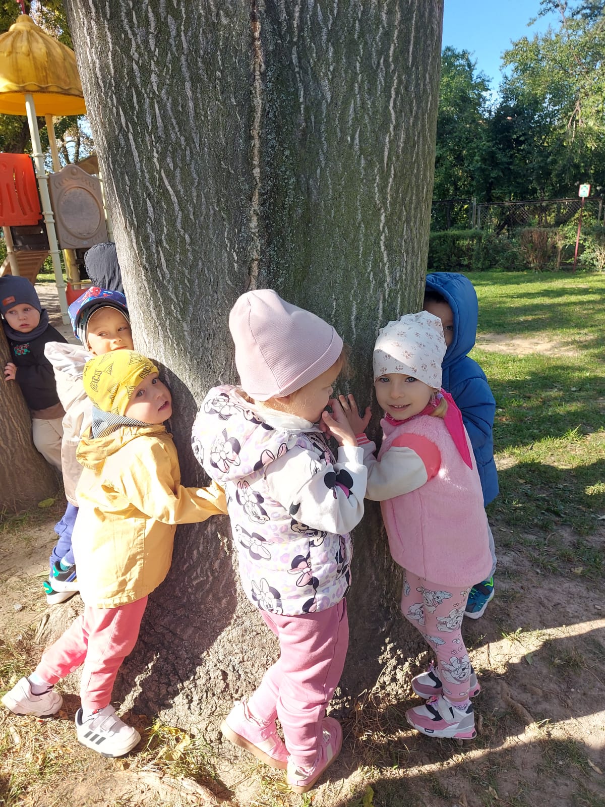  dzieci i fragment drzewa